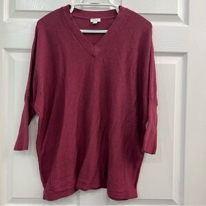 Pure Jill Burgandy/Red/Maroon Dolman Sleeve V-Neck Knit Sweater/Blouse Womens XS
